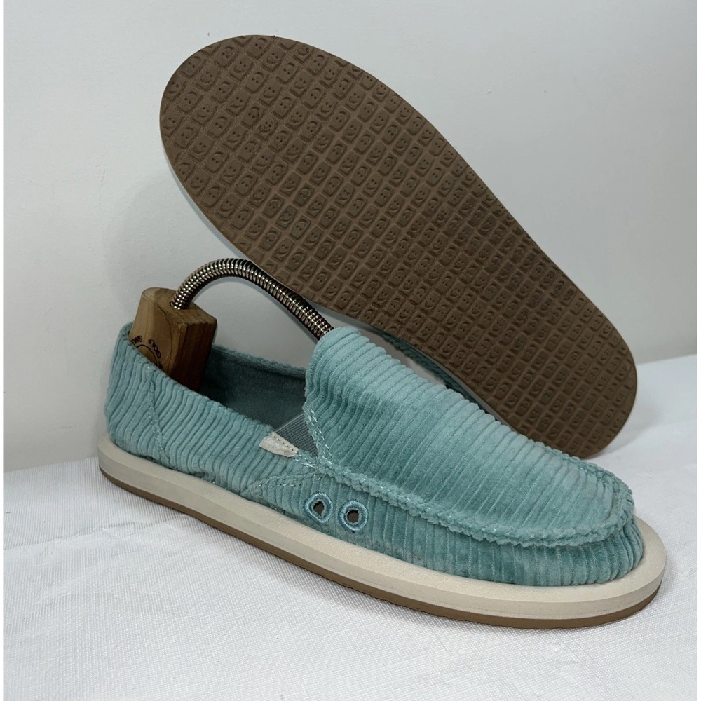Sanuk Womens 10 Donna Vintage Corduroy Dusty Turquoise Boat Shoes 1144834 Casual